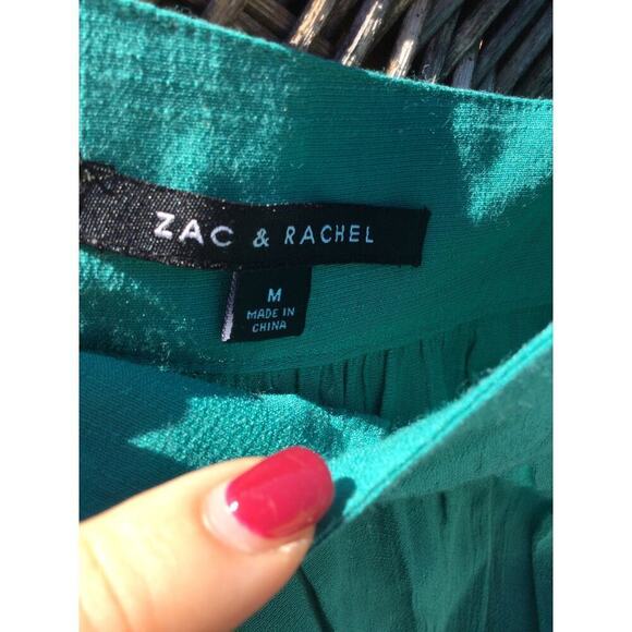 Zac & Rachel shirt womens M medium green flutter sleeve western bohemian festive - Picture 6 of 11